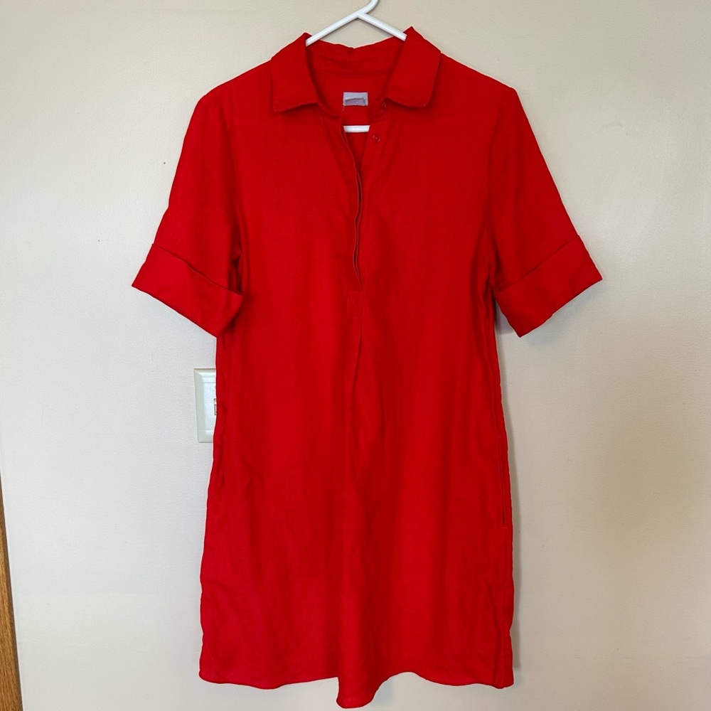 Chicos Red Linen Popover Dress Size 1 Medium Size 8